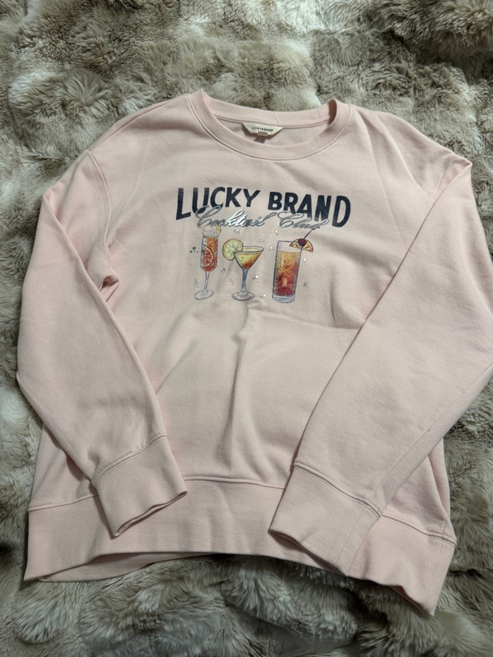 Lucky Brand - Pale Pink Crewneck Sweatshirt with Cocktail Graphic - Medium